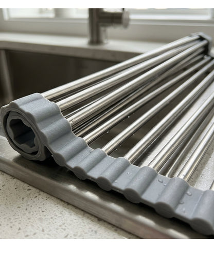 Kfpwz Roll Up Sink Drying Rack Gray Silicone 17 in