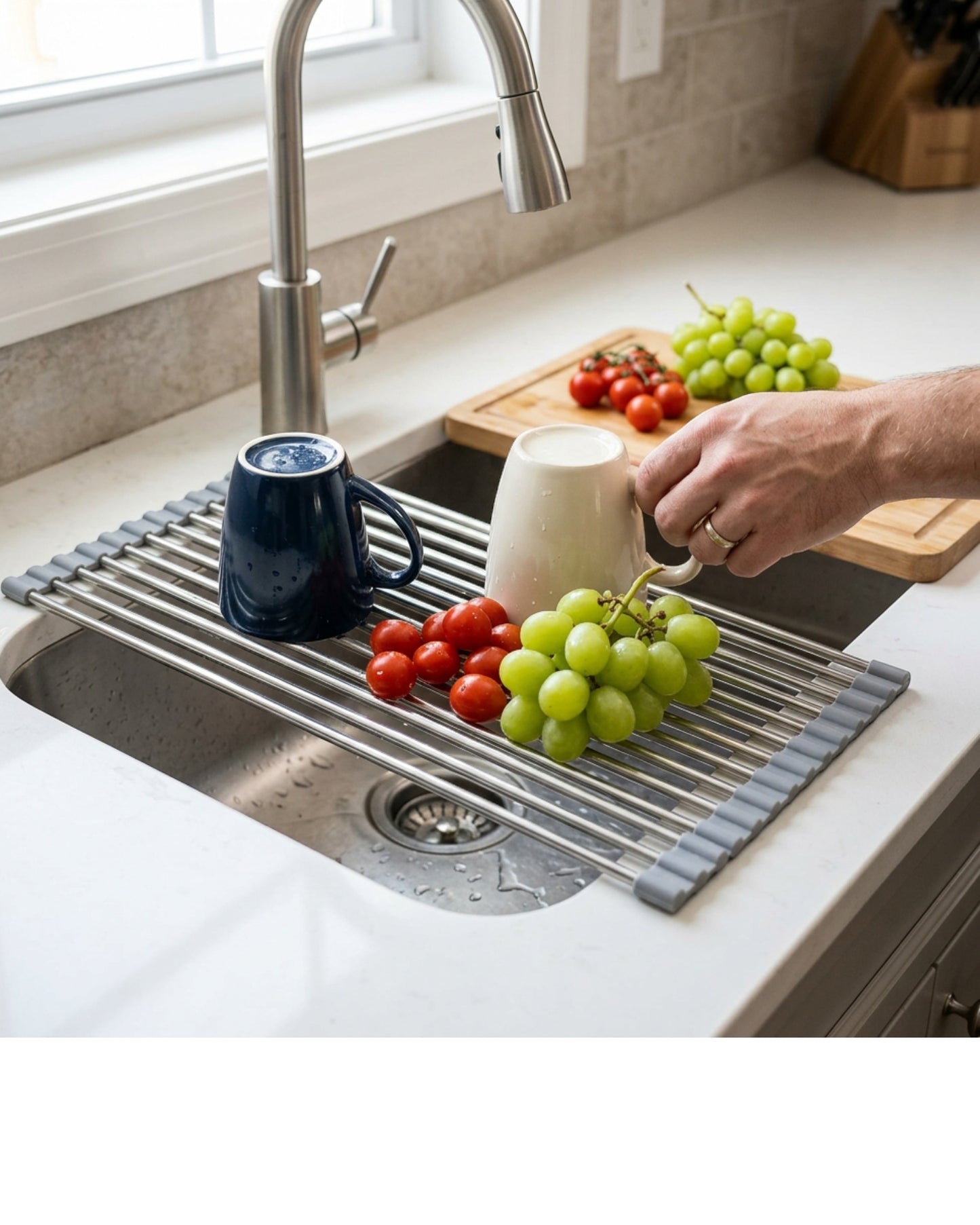 Kfpwz Roll Up Sink Drying Rack Gray Silicone 17 in