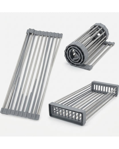 Kfpwz Roll Up Sink Drying Rack Gray Silicone 17 in