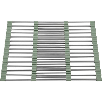 Kfpwz Roll-Up Stainless Sink Draining Rack 18 Rods Sage - Product view