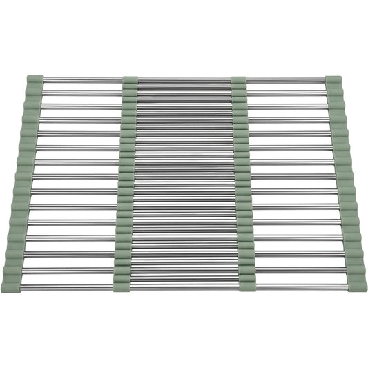 Kfpwz Roll-Up Stainless Sink Draining Rack 18 Rods Sage - Product view