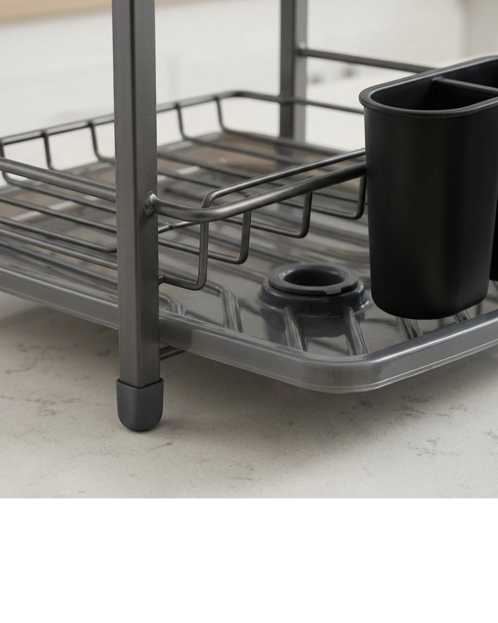Kfpwz Two-Tier Dish Draining Rack with Swivel Spout Charcoal - Detail view