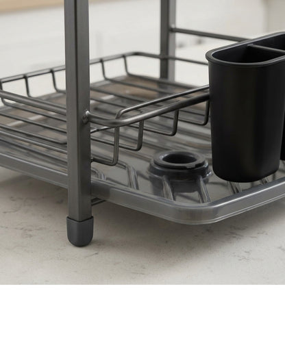 Kfpwz Two-Tier Dish Draining Rack with Swivel Spout Charcoal - Detail view