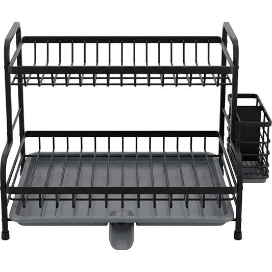 Kfpwz Two-Tier Dish Draining Rack with Swivel Spout Charcoal - Product view