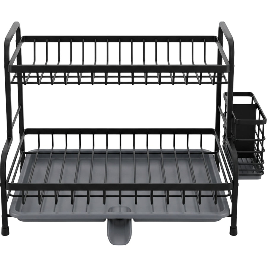Kfpwz Two-Tier Dish Draining Rack with Swivel Spout Charcoal